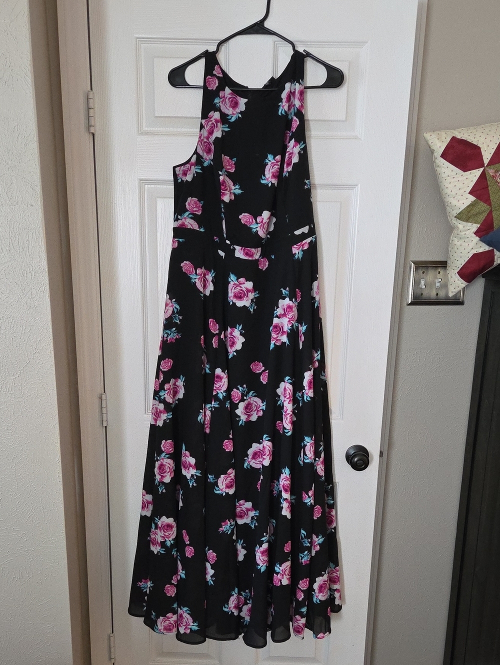 Torrid Black Floral Maxi Dress with Pink Rose Print